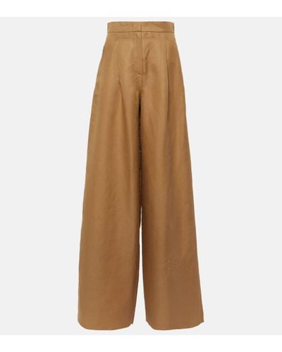 Max Mara Colonia Linen And Silk Wide-leg Trousers - Brown