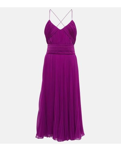 Max Mara Clarino Pleated Georgette Midi Dress - Purple