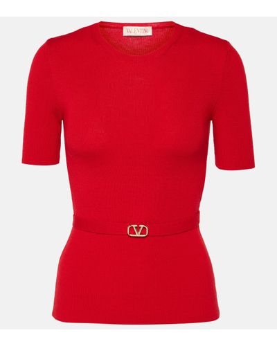 Valentino Top VLogo Signature en laine vierge - Rouge