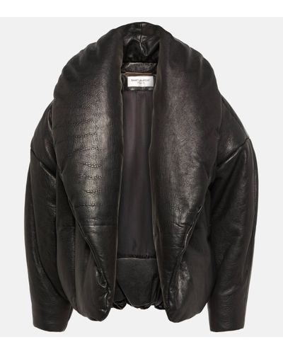 Saint Laurent Veste En Cuir Texturé Rembourré - Noir