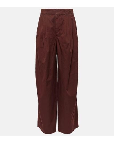 Lemaire Pantalones anchos de saten de algodon - Rojo