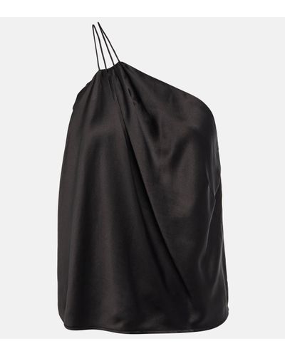 The Sei One-shoulder Silk Satin Top - Black