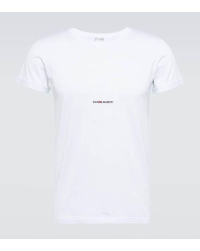 Saint Laurent Camiseta Signature de algodón - Blanco