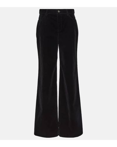 Saint Laurent High-rise Wide-leg Cotton Velvet Pants - Black