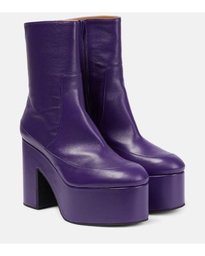 Dries Van Noten Leather Ankle Boots - Purple