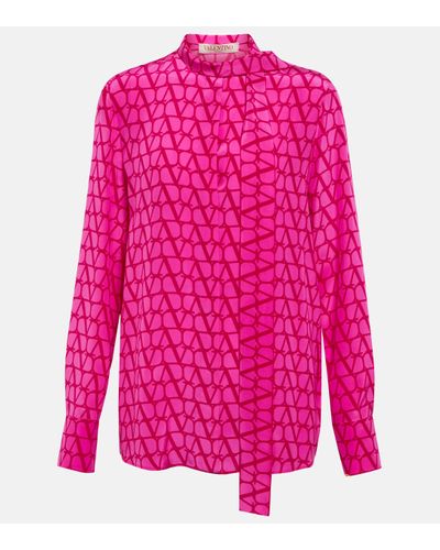 Valentino Toile Iconographe Tie-neck Silk Blouse - Pink