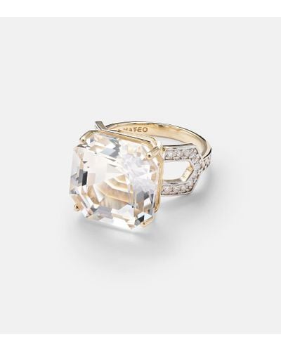 Mateo Ring aus 14kt Gelbgold mit Diamanten und Quarz - Weiß