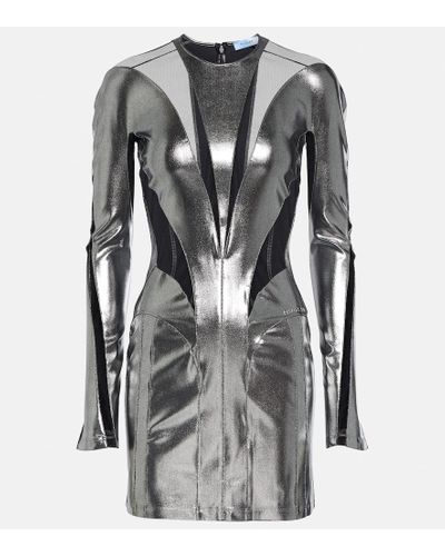 Mugler Abito Mini Effetto Metallico Dresses Silver - Gray