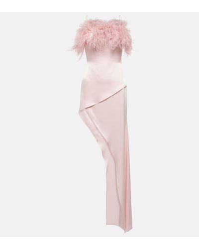 David Koma Feather-trimmed Asymmetric Dress - Pink
