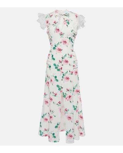 Alessandra Rich Floral Silk Midi Dress - Green