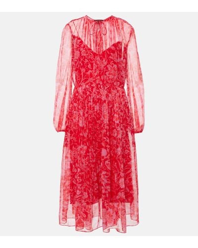 Gucci Floral Silk Midi Dress - Red
