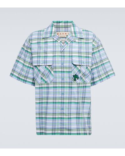 Marni Checked Cotton Voile Bowling Shirt - Blue