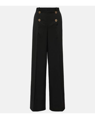 Versace Pantalones anchos de mezcla de lana de tiro alto - Negro