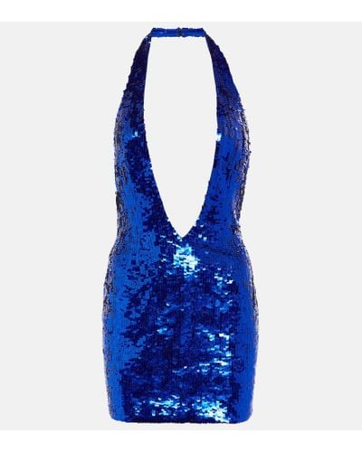 LAQUAN SMITH Embellished Deep V-neck Minidress - Blue