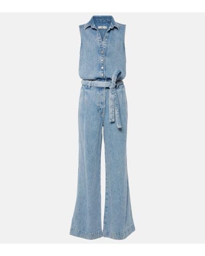 7 For All Mankind Pleated Denim Jumpsuit - Blue