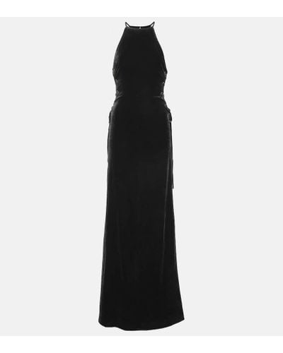 Alessandra Rich Lace-up Halterneck Velvet Gown - Black