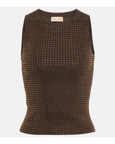 AYA MUSE Mela Embellished Tank Top - Brown