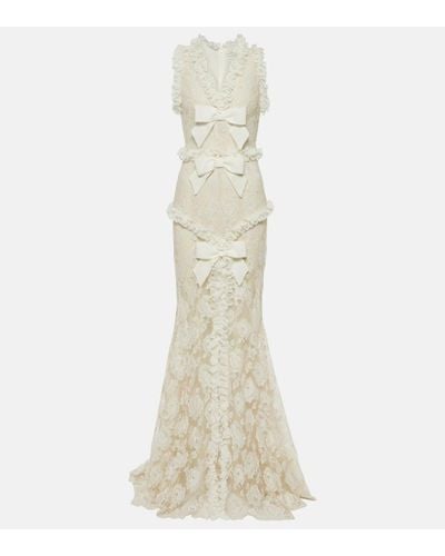 Alessandra Rich Bow-detail Lace Gown - White