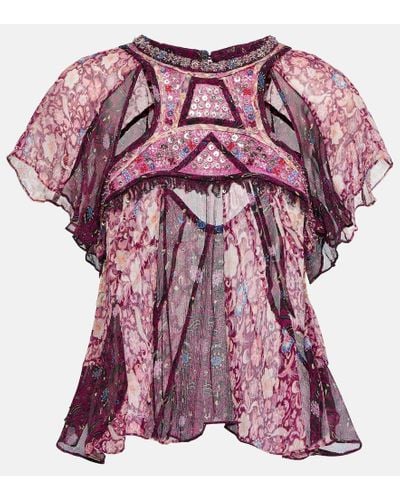 Isabel Marant Orna Printed Silk Chiffon Top - Purple