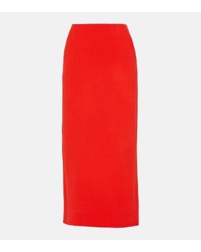 David Koma Virgin Wool Crepe Midi Skirt - Red