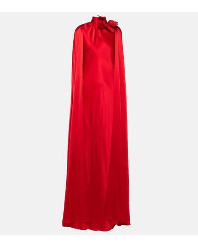 Rodarte Vestido de fiesta de seda con capa y aplique floral - Rojo