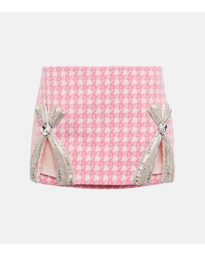 Area Checked Crystal-trimmed Wool-blend Miniskirt - Pink
