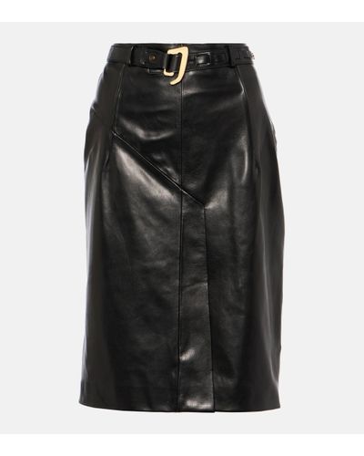 Tom Ford Belted Leather Midi Skirt - Black