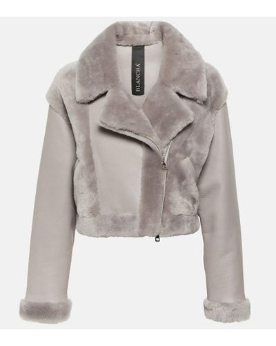 Blancha Cropped Leather And Shearling Jacket - Gray