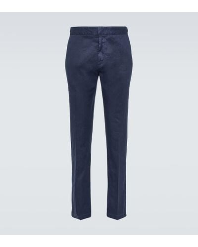 Loro Piana Linen And Cotton Slim Pants - Blue