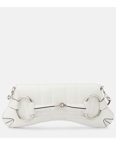 Gucci Horsebit Chain Medium Leather Shoulder Bag - White