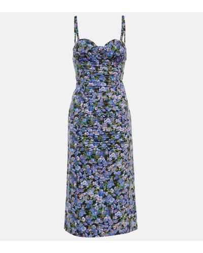 Carolina Herrera Floral Cotton-blend Midi Dress - Blue