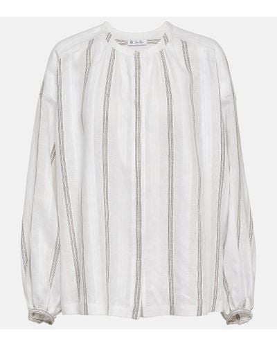Loro Piana Striped Linen Blouse - White