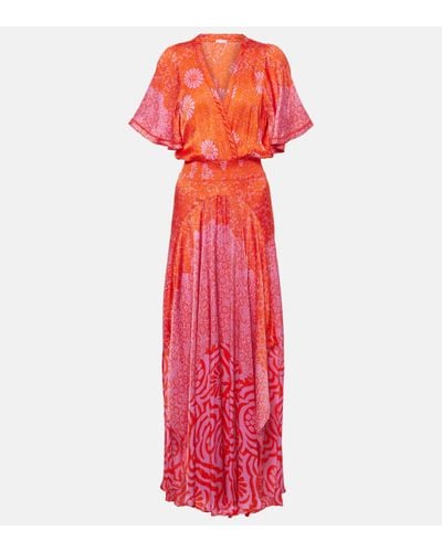 Poupette Mabelle Printed Front-slit Maxi Dress - Red
