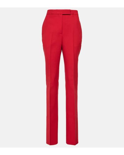 Ferragamo Pantaloni regular in lana vergine a vita alta - Rosso