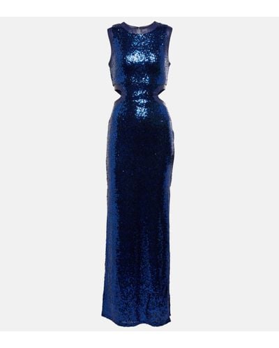 STAUD Sequined Cutout Maxi Dress - Blue