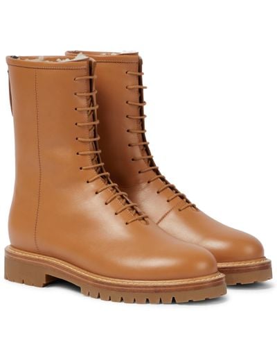 LEGRES Shearling-lined Leather Combat Boots - Brown