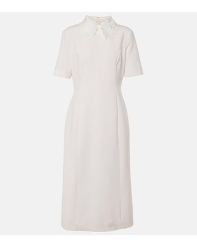 Oscar de la Renta Lace-trimmed Wool-blend Midi Dress - White