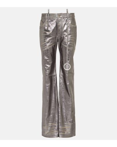 The Attico Metallic Leather Straight Pants - Gray