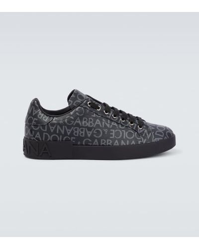 Dolce & Gabbana Black & Gray Coated Jacquard Portofino Sneakers