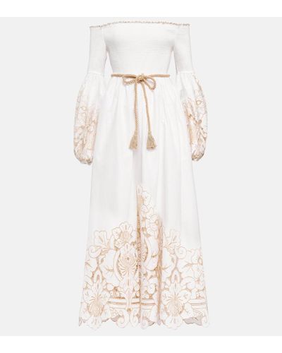 Zimmermann Devi Embroidered Midi Dress - White