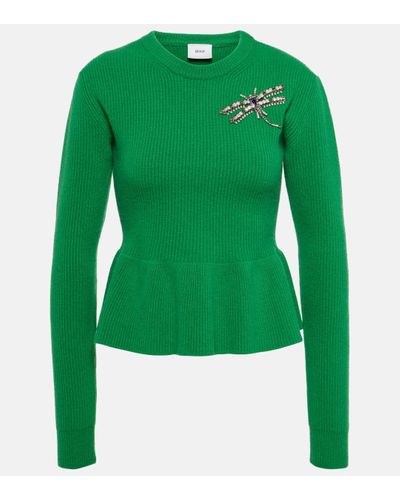 Erdem Ribbed-knit Peplum Wool Jumper - Green