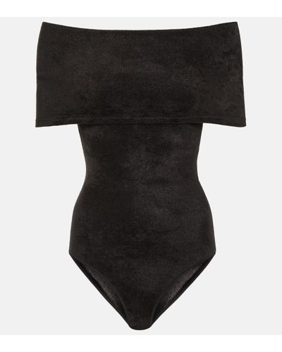 Alaïa Off-shoulder Velvet Bodysuit - Black