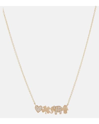 Sydney Evan Icon Bar 14kt Gold Necklace With Diamonds - White