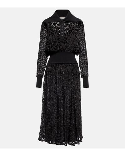 Tory Burch Velvet Devore Midi Dress - Black