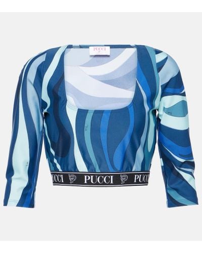 Emilio Pucci Bedrucktes Cropped-Top - Blau