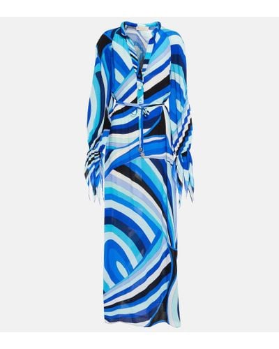 Emilio Pucci Embellished Printed Crepe De Chine Maxi Dress - Blue