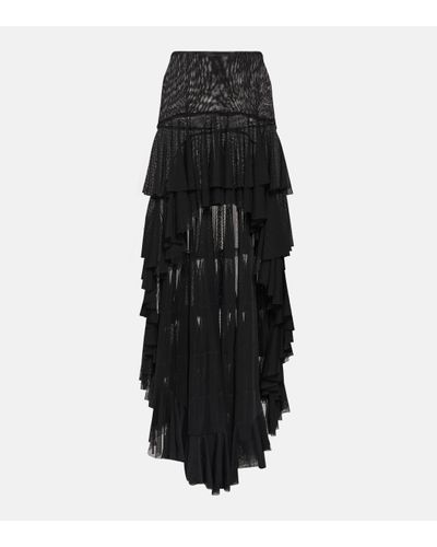Norma Kamali Asymmetric Ruffled Mesh Skirt - Black