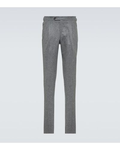 Thom Sweeney Wool Flannel Slim Pants - Gray