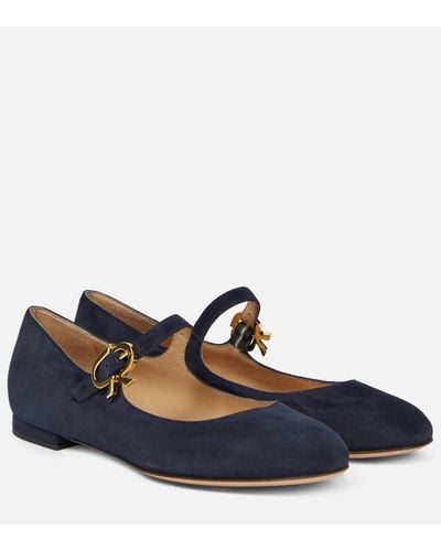 Gianvito Rossi Mary Ribbon Suede Ballet Flats - Blue
