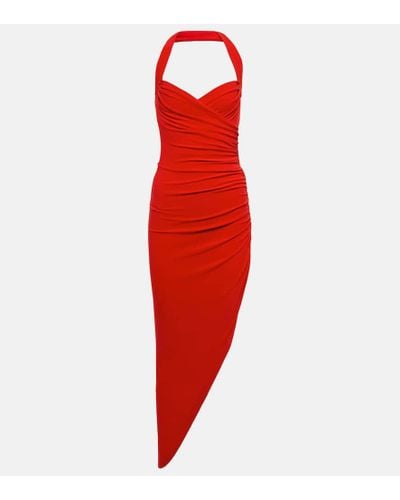 Norma Kamali Cayla Asymmetrisches Midikleid Aus Stretch-jersey Mit Raffungen - Rot